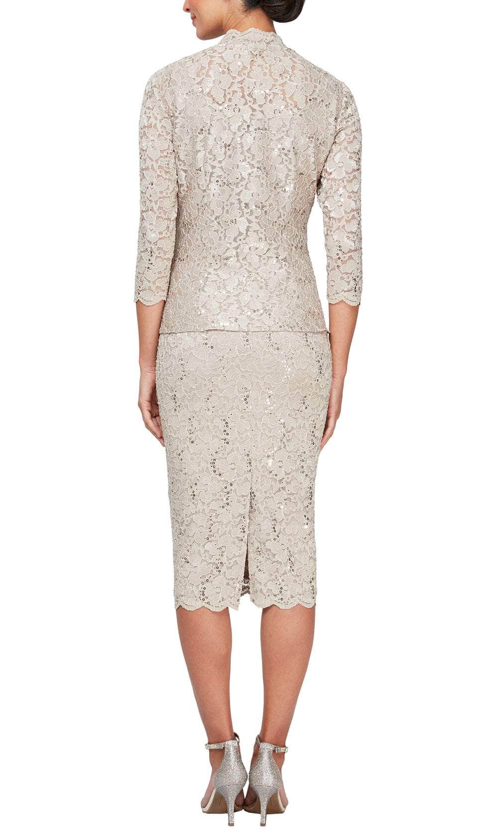 S.L. Fashions 9213104 - Lace Sheath Dress with Scalloped Hem Wedding Guest