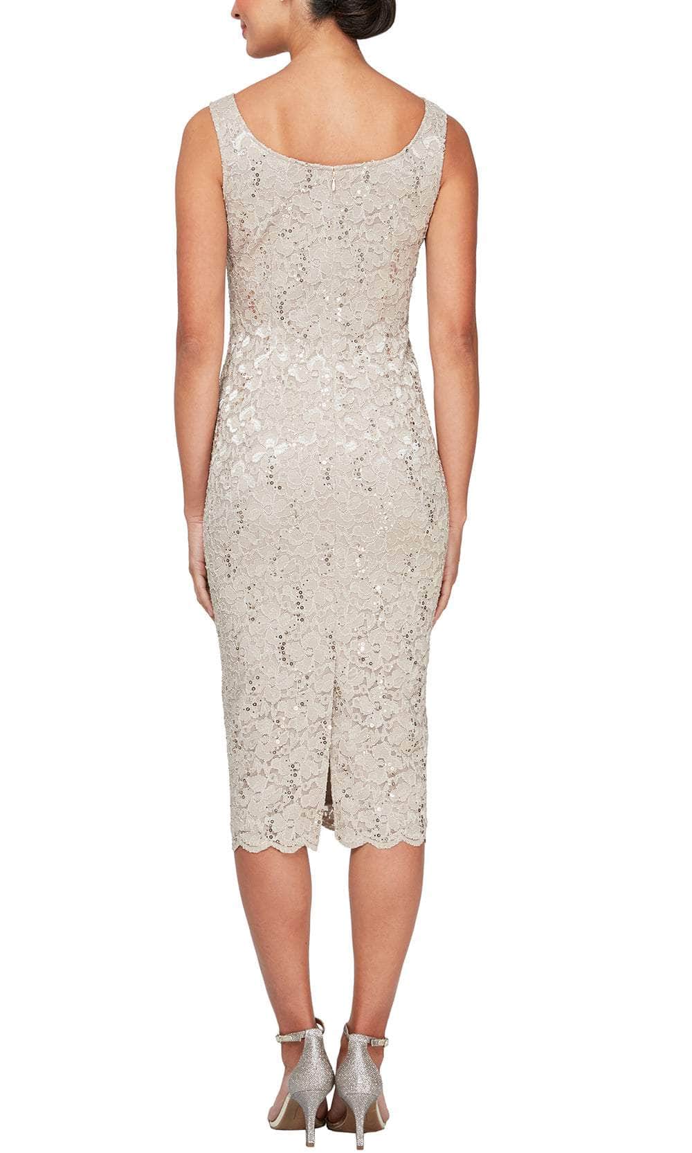 S.L. Fashions 9213104 - Lace Sheath Dress with Scalloped Hem Wedding Guest