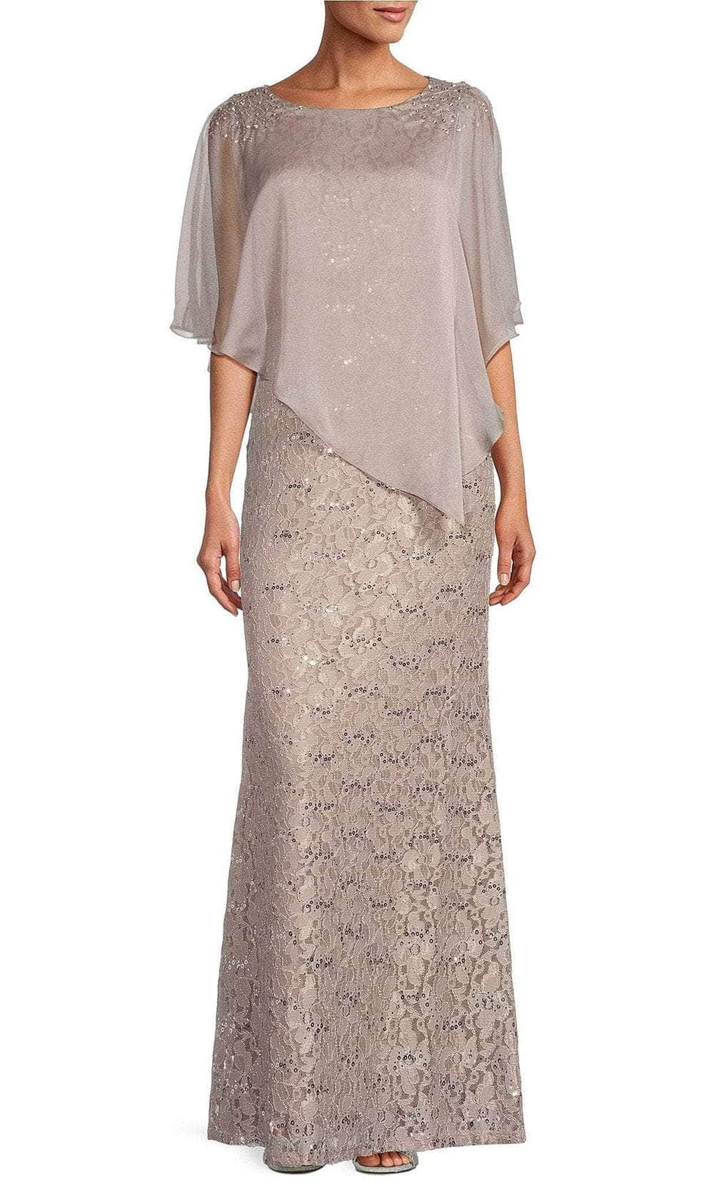SLNY 9413121 - Sequin Capelet Evening Dress 16W / Buff SLNY 9413121 - Sequin Capelet Evening Dress 16W / Buff