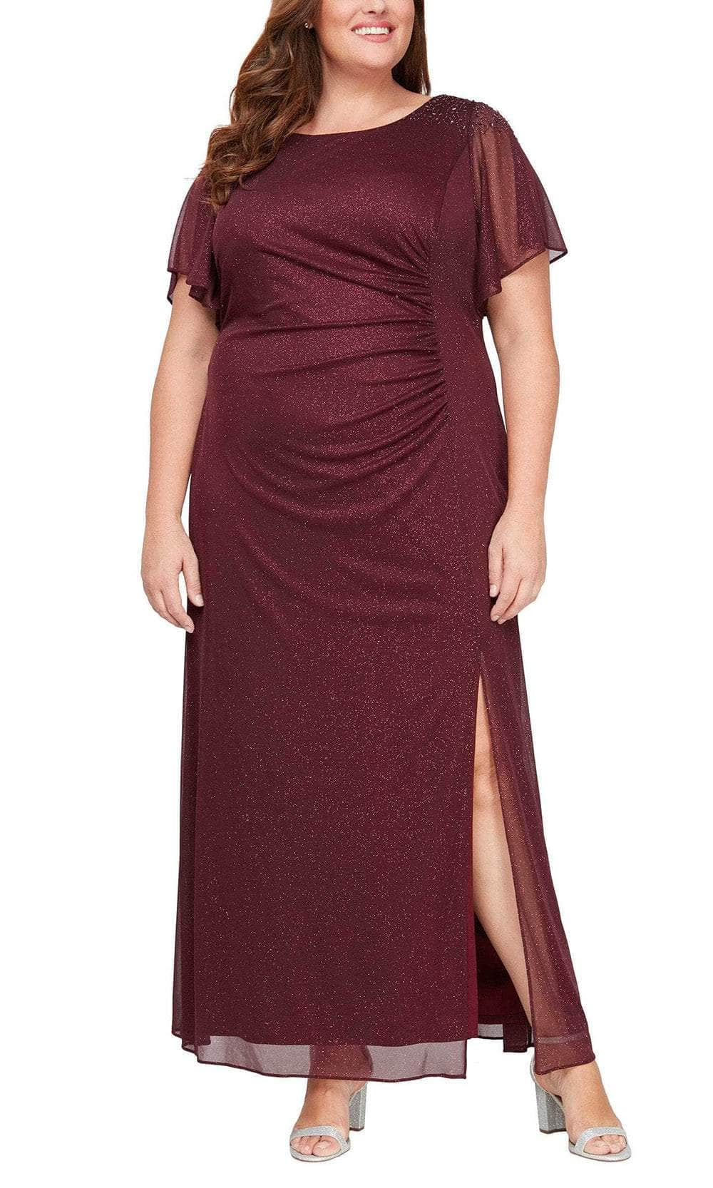 SLNY 9433233 - Ruched Glitter Evening Dress 22W / Fig SLNY 9433233 - Ruched Glitter Evening Dress 22W / Fig