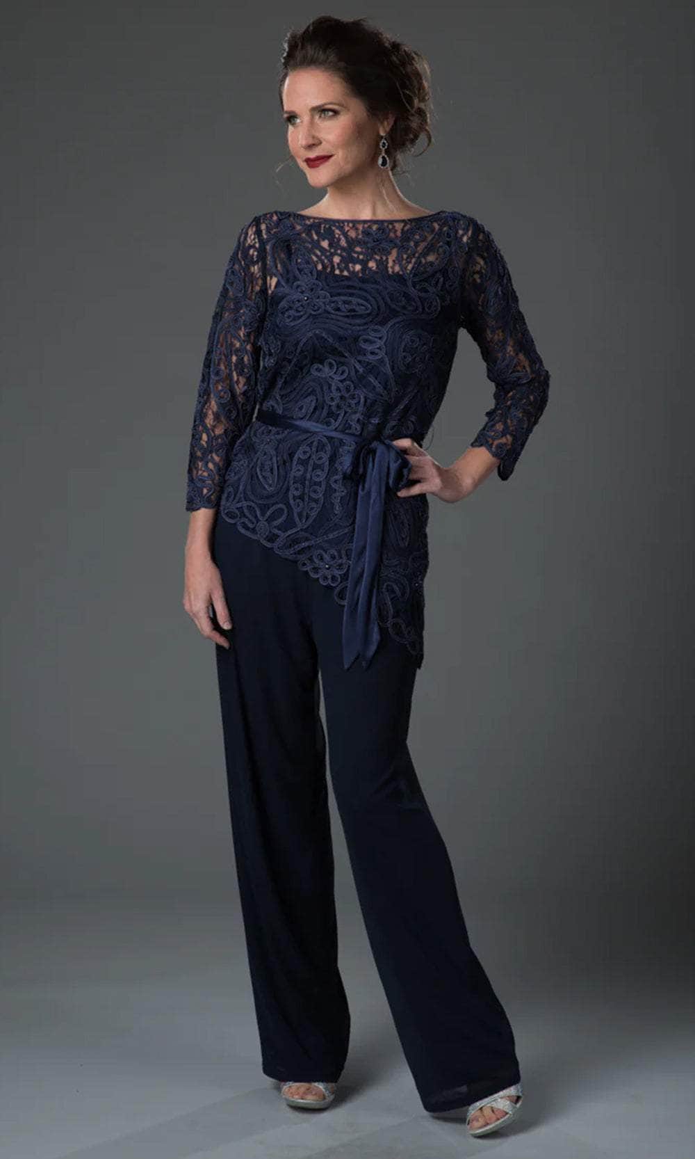 Soulmates 1604 - Soutache Asymmetrical Tunic Pants Set Mother of the Bride Dresses Navy / S