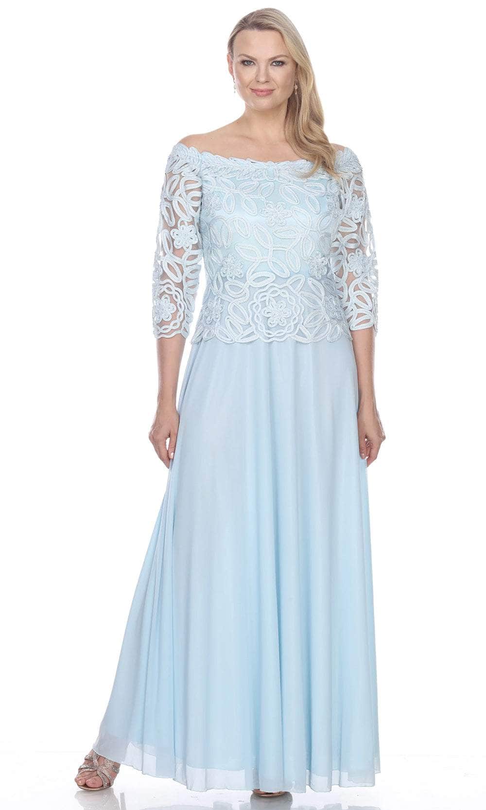 Soulmates 1614 - Off Shoulder 3/4 Sleeve Evening Gown Evening Dresses Crystal Blue / S