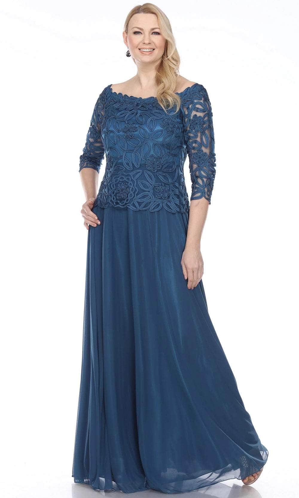 Soulmates 1614 - Off Shoulder 3/4 Sleeve Evening Gown Evening Dresses Ocean / S