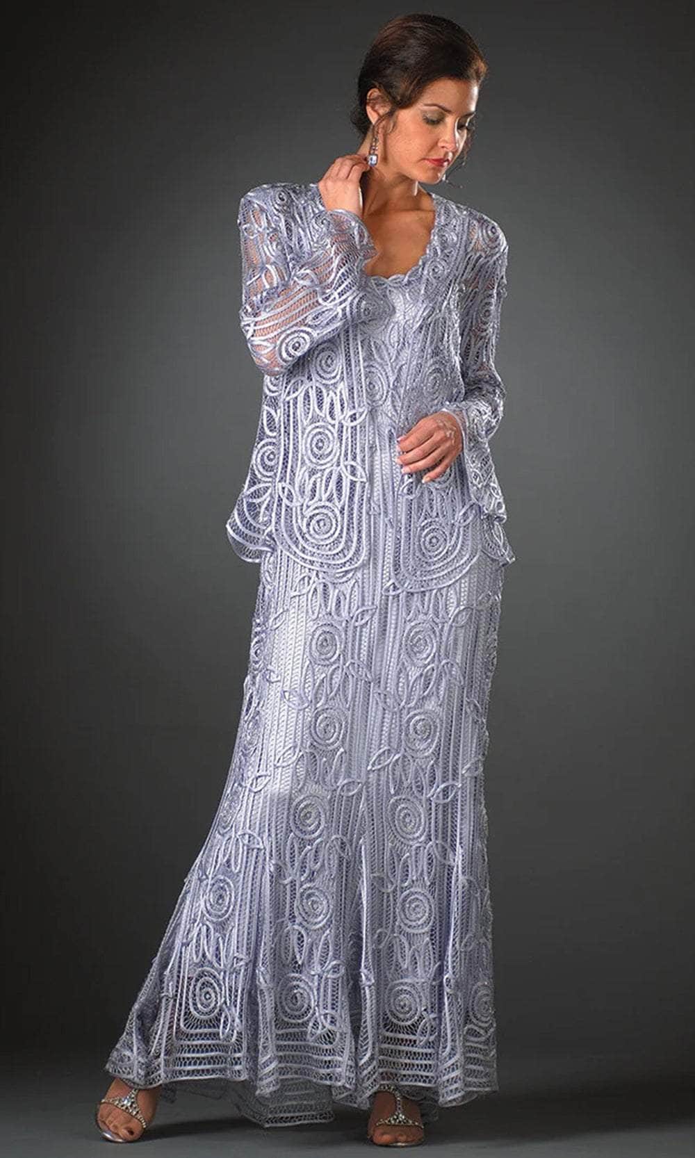 Soulmates C1068 - Beaded Silk Lace Collar Jacket With Godet Dress Set Mother of the Bride Dresses