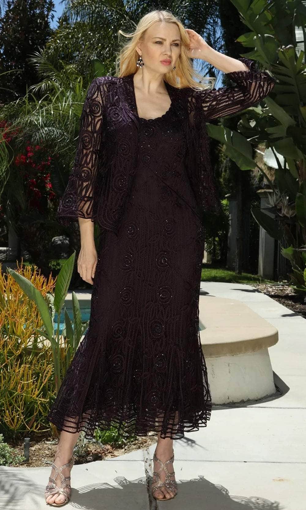 Soulmates C1068 - Beaded Silk Lace Collar Jacket With Godet Dress Set Mother of the Bride Dresses Orchid / 1X