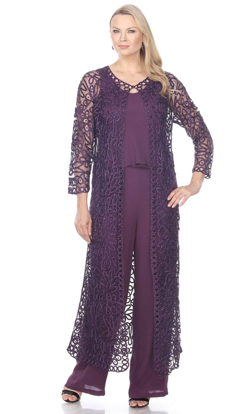 Soulmates C12605 - Beaded Handmade Crochet Duster Dress Set Mother of the Bride Dresses Eggplant / S