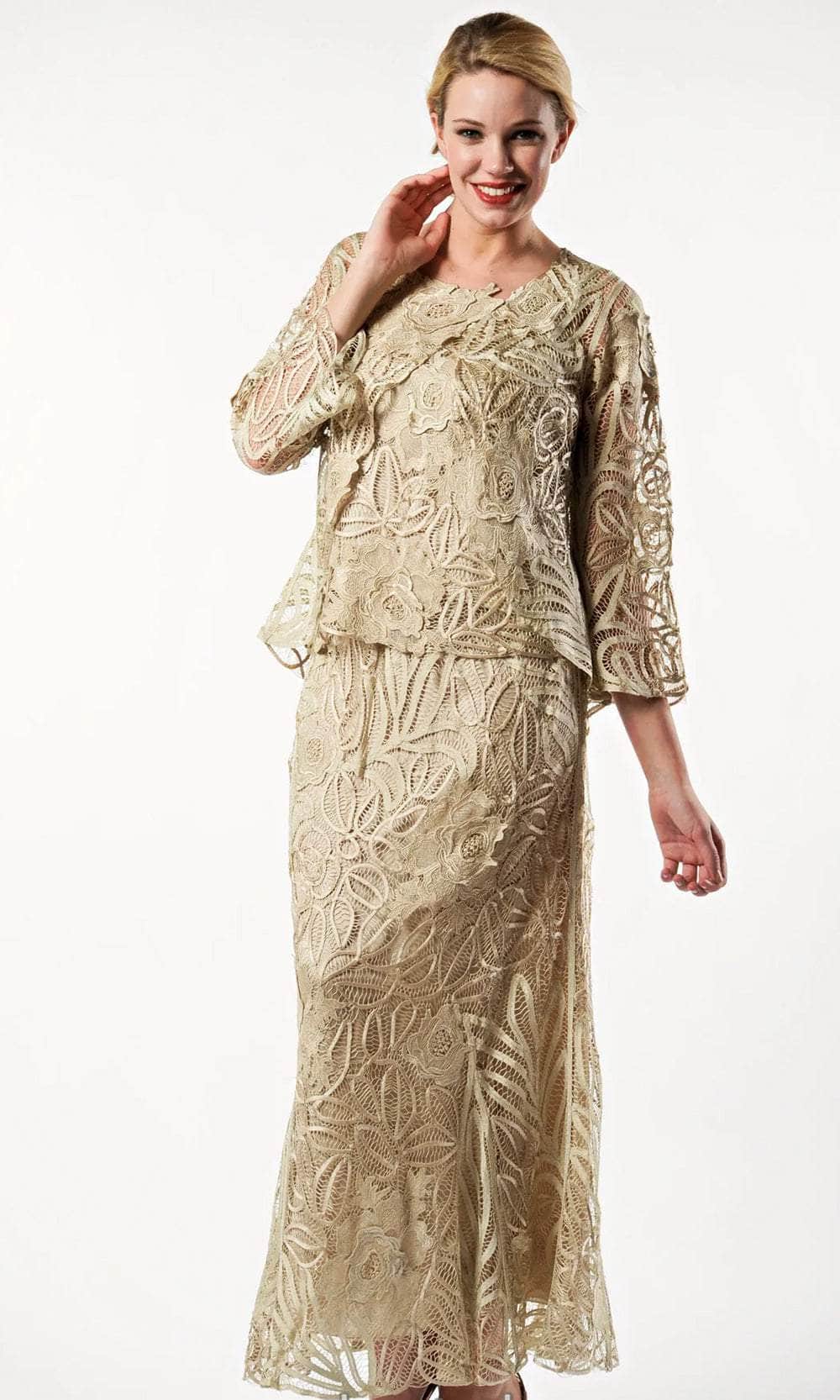 Soulmates D1104 - Rose Lace Three Pieces Skirt Set Evening Dresses Champagne / S