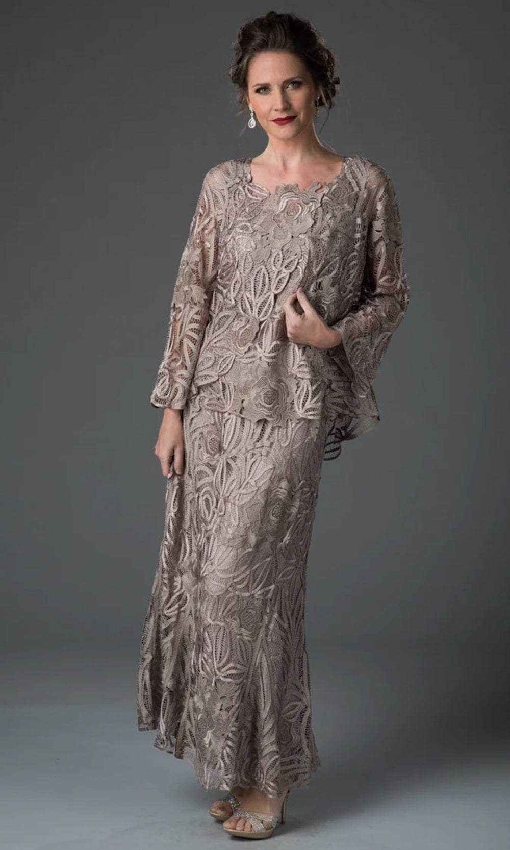 Soulmates D1104 - Rose Lace Three Pieces Skirt Set Evening Dresses Cocoa / S
