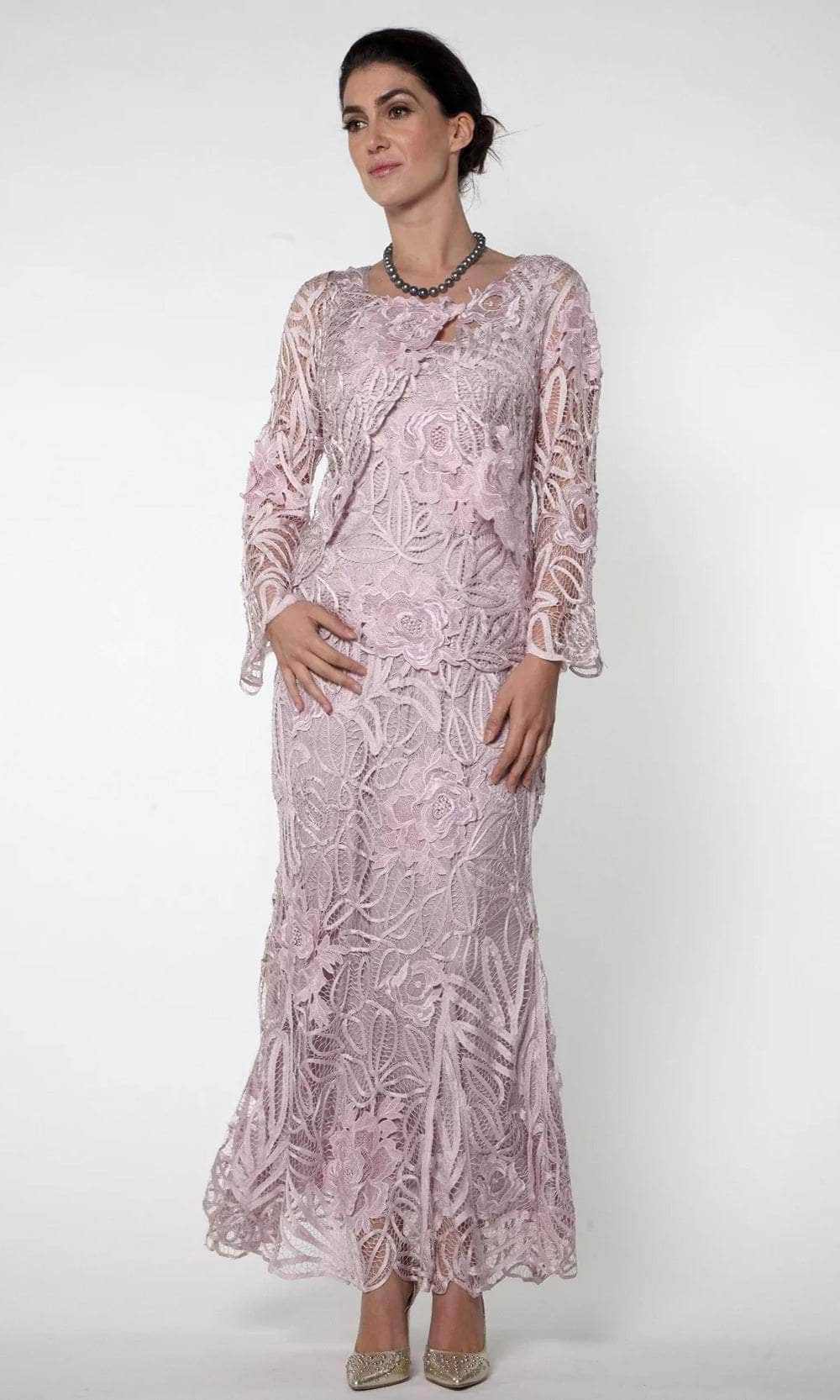 Soulmates D1104 - Rose Lace Three Pieces Skirt Set Evening Dresses Pearl Pink / S