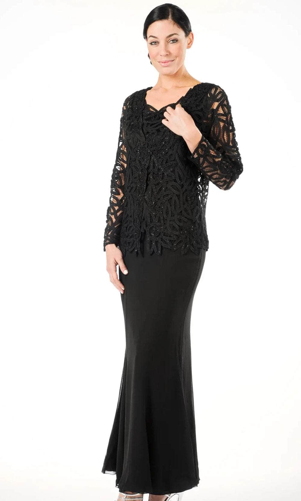 Soulmates D888709 - V-Neck Twin Set With Solid Skirt Clothing Set Black / S