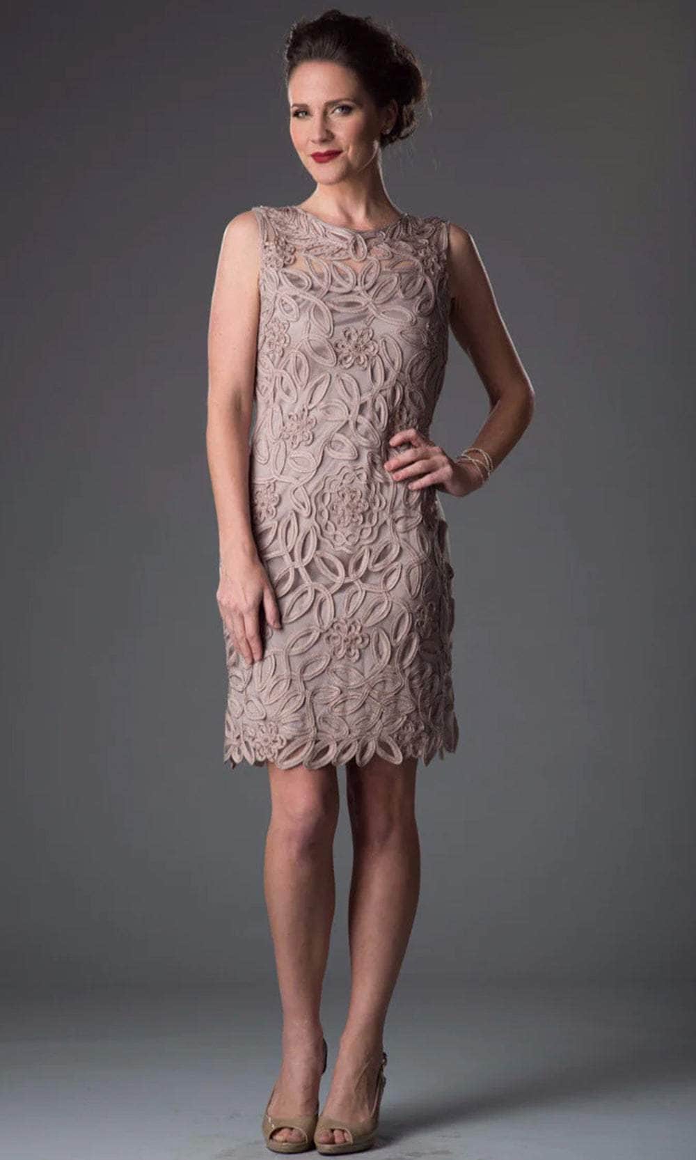 Soulmates - Soutache Lace Sequin Boatneck Sheath Dress Cocktail Dresses COCOA / S