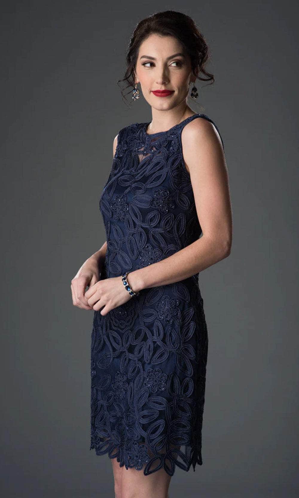 Soulmates - Soutache Lace Sequin Boatneck Sheath Dress Cocktail Dresses NAVY / S