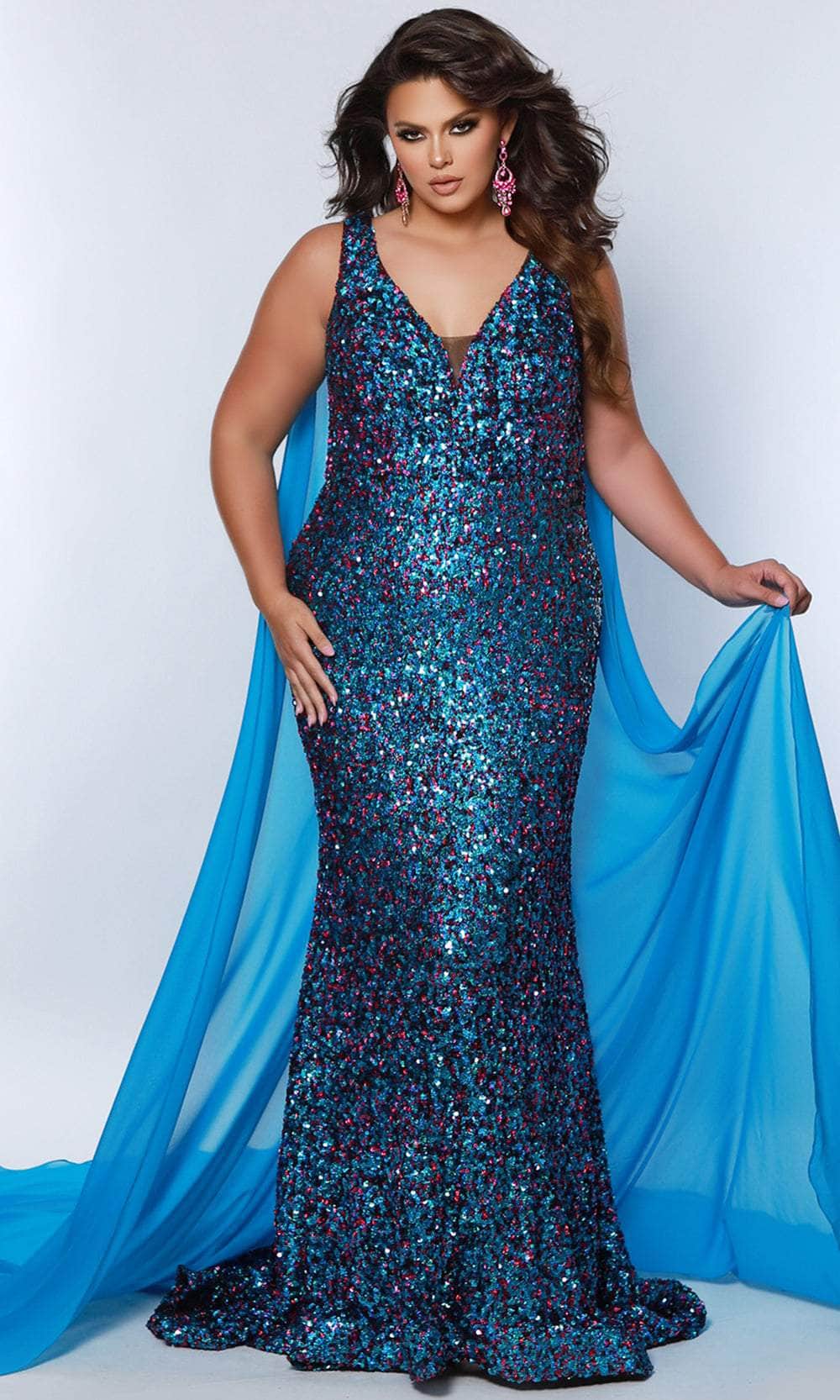 knee length dresses for ladies Plus-Size Sequin Mermaid Prom Dress CD975C Midnight Grey / 16 main image 0