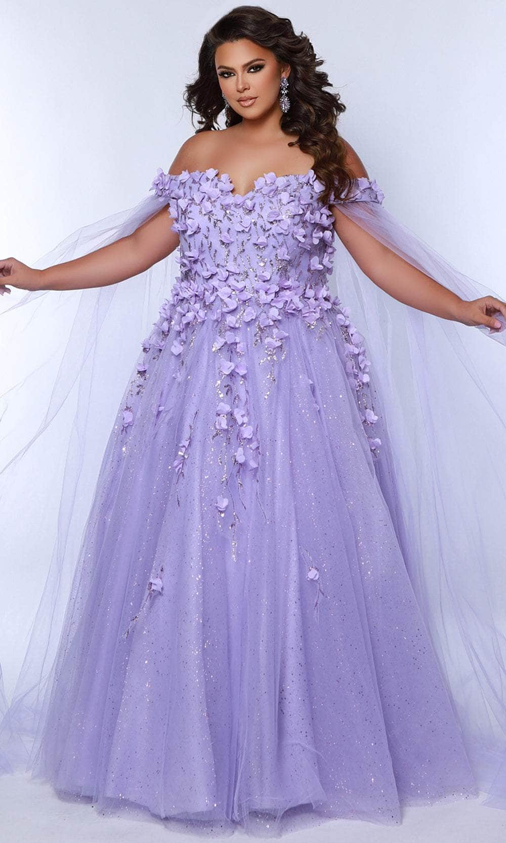 Sydney's Closet SC7379 - Long Chiffon 3D Flowers On Glitter Net Over Sparkle Tulle A-Line Dress - 3D Floral Appliques, Glitters, Off Shoulder, Detachable Cape And Spaghetti Straps, Mid-Open Back, Floor Length, Sydney's Closet SC7379 - Long Chiffon 3D Flowers On Glitter Net Over Sparkle Tulle A-Line Dress - 3D Floral Appliques, Glitters, Off Shoulder, Detachable Cape And Spaghetti Straps, Mid-Open Back, Floor Length,