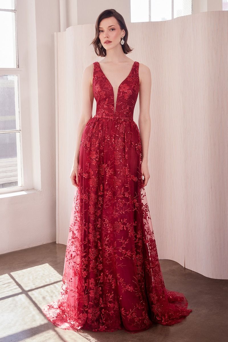 illusion neckline dress prom Floral Lace Prom Dress w/ Illusion Neckline