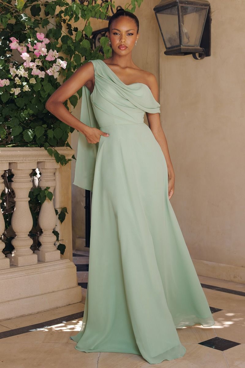 wedding dress one shoulder chiffon One-Shoulder Floor-Length Chiffon Wedding Dress A-Line Amoris T741W