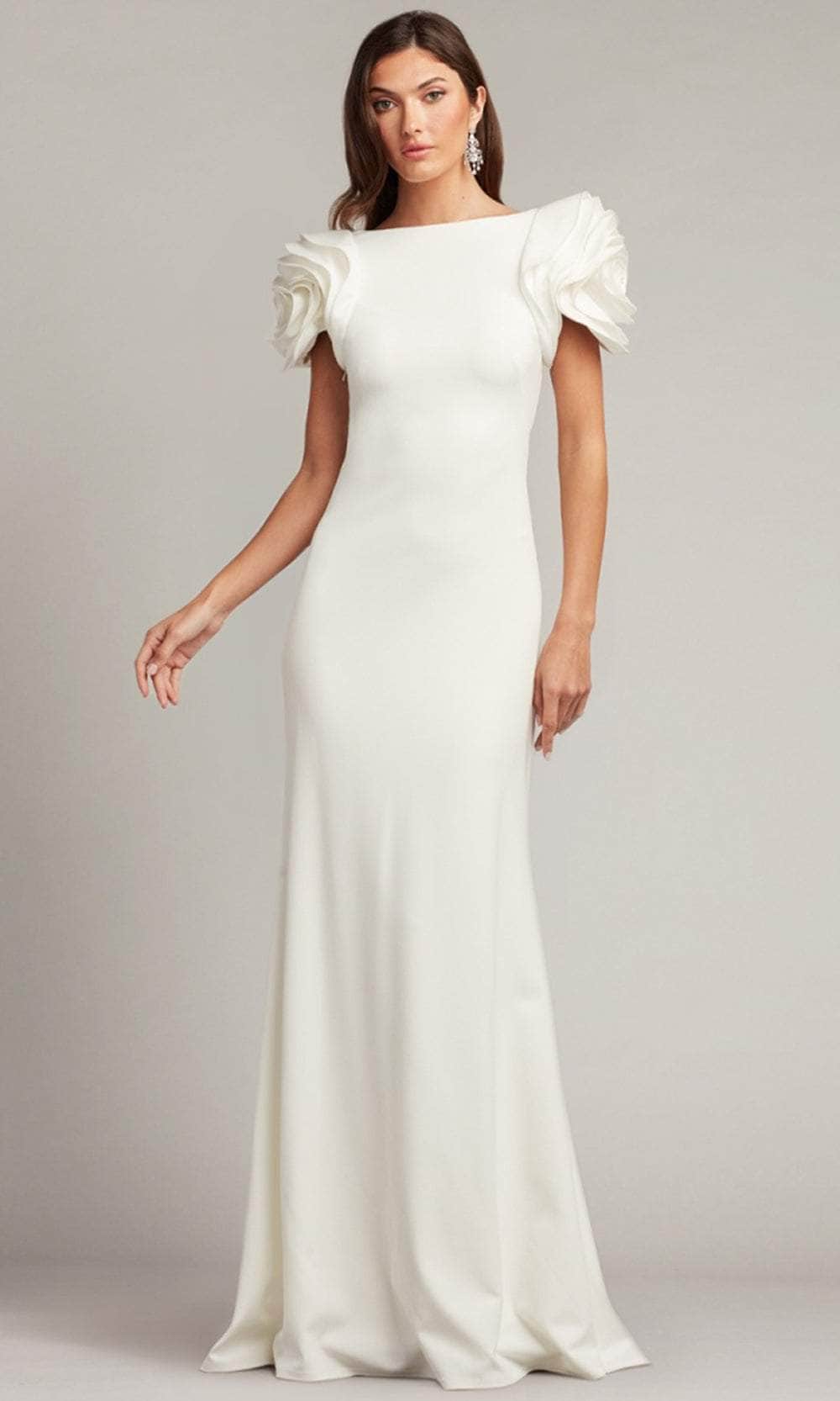 tadashi shoji white dress Tadashi Shoji Keating Rosette-sleeve Gown