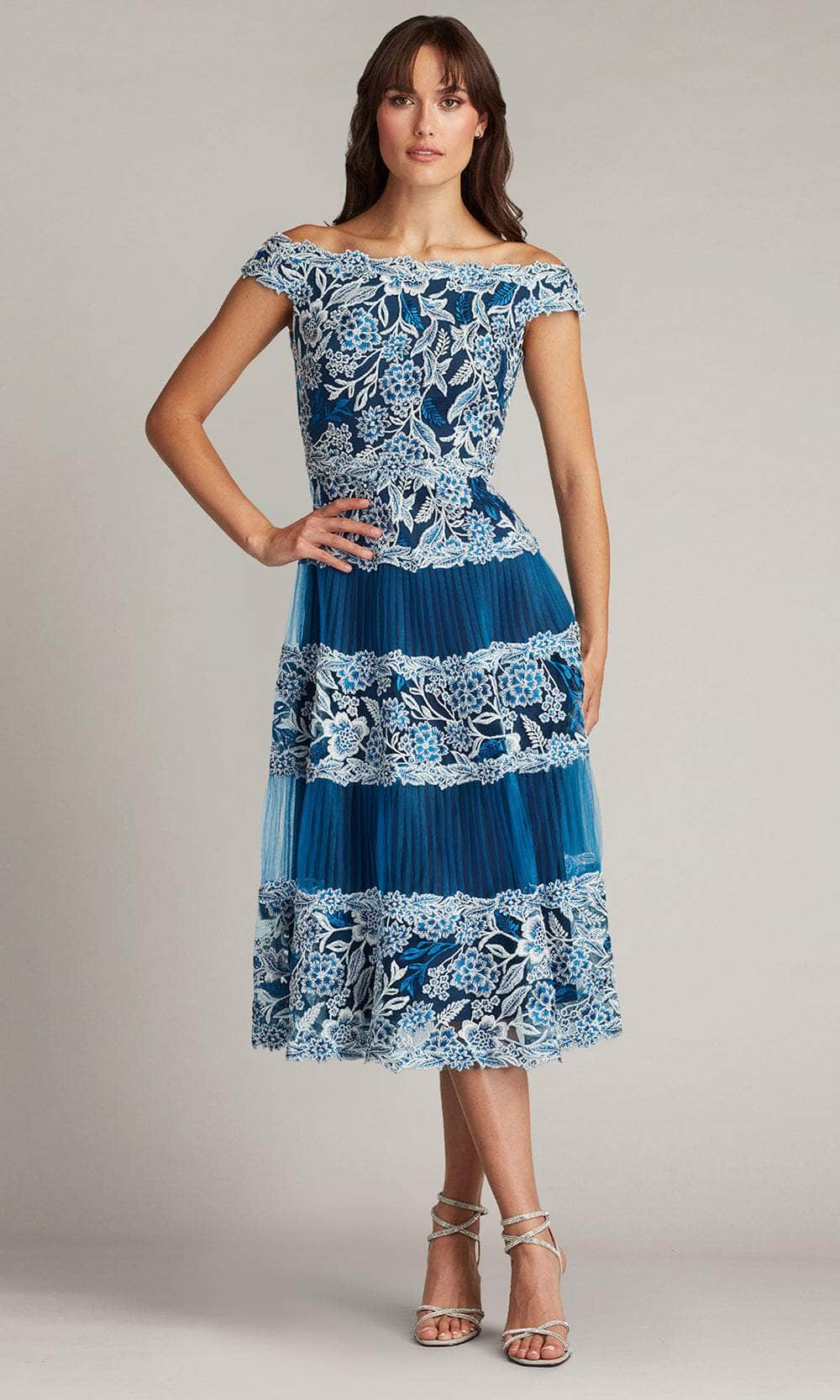 Tadashi Shoji CDP19999MD - Pleated Skirt Off Shoulder Evening Dress Tadashi Shoji CDP19999MD - Pleated Skirt Off Shoulder Evening Dress