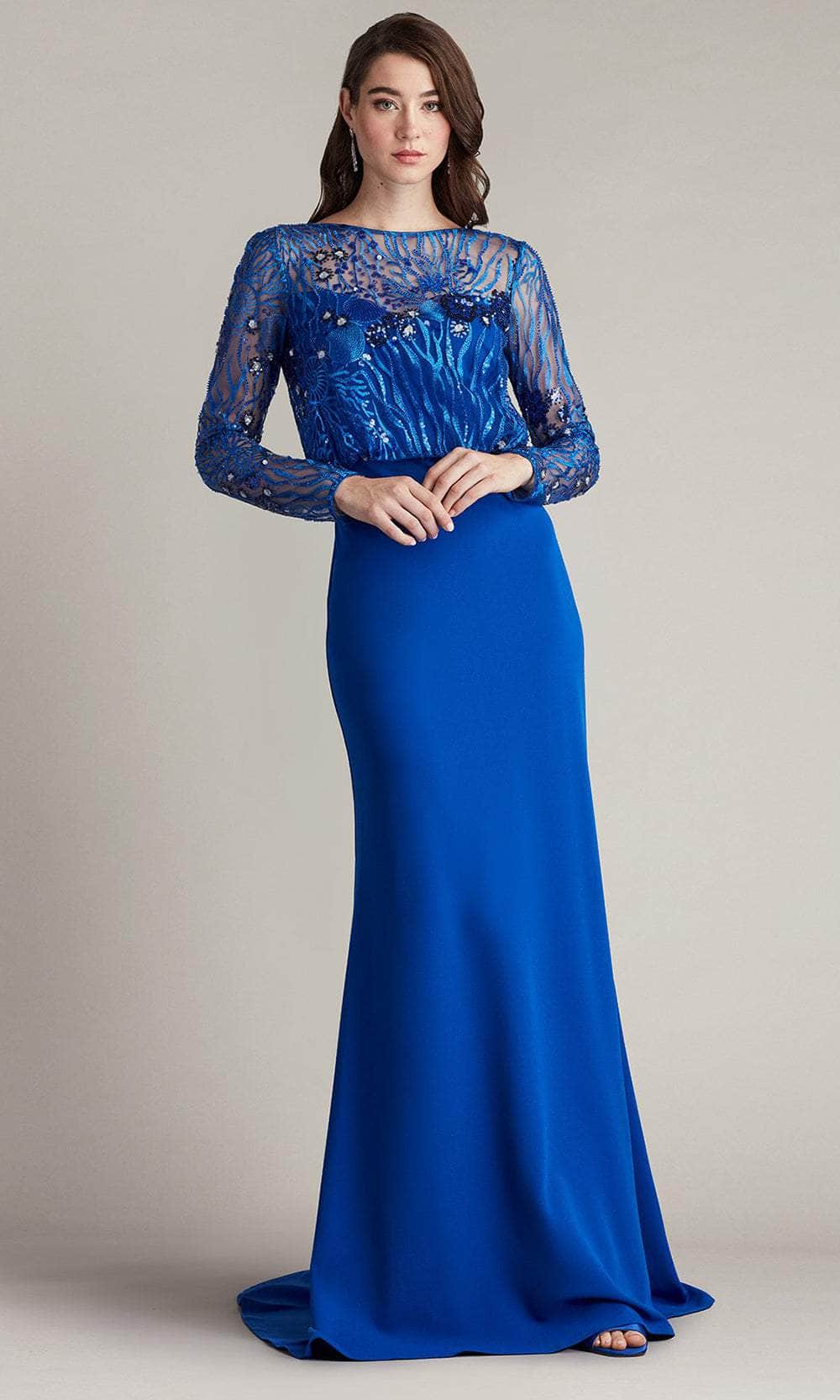 Tadashi Shoji CDU24409L - Long Crepe Column Dress - Sea-Motif Inspired Embroidered Bodice, Long Sleeves, Full Back, Concealed Zipper Closure, Train ADASA Tadashi Shoji CDU24409L - Long Crepe Column Dress - Sea-Motif Inspired Embroidered Bodice, Long Sleeves, Full Back, Concealed Zipper Closure, Train ADASA