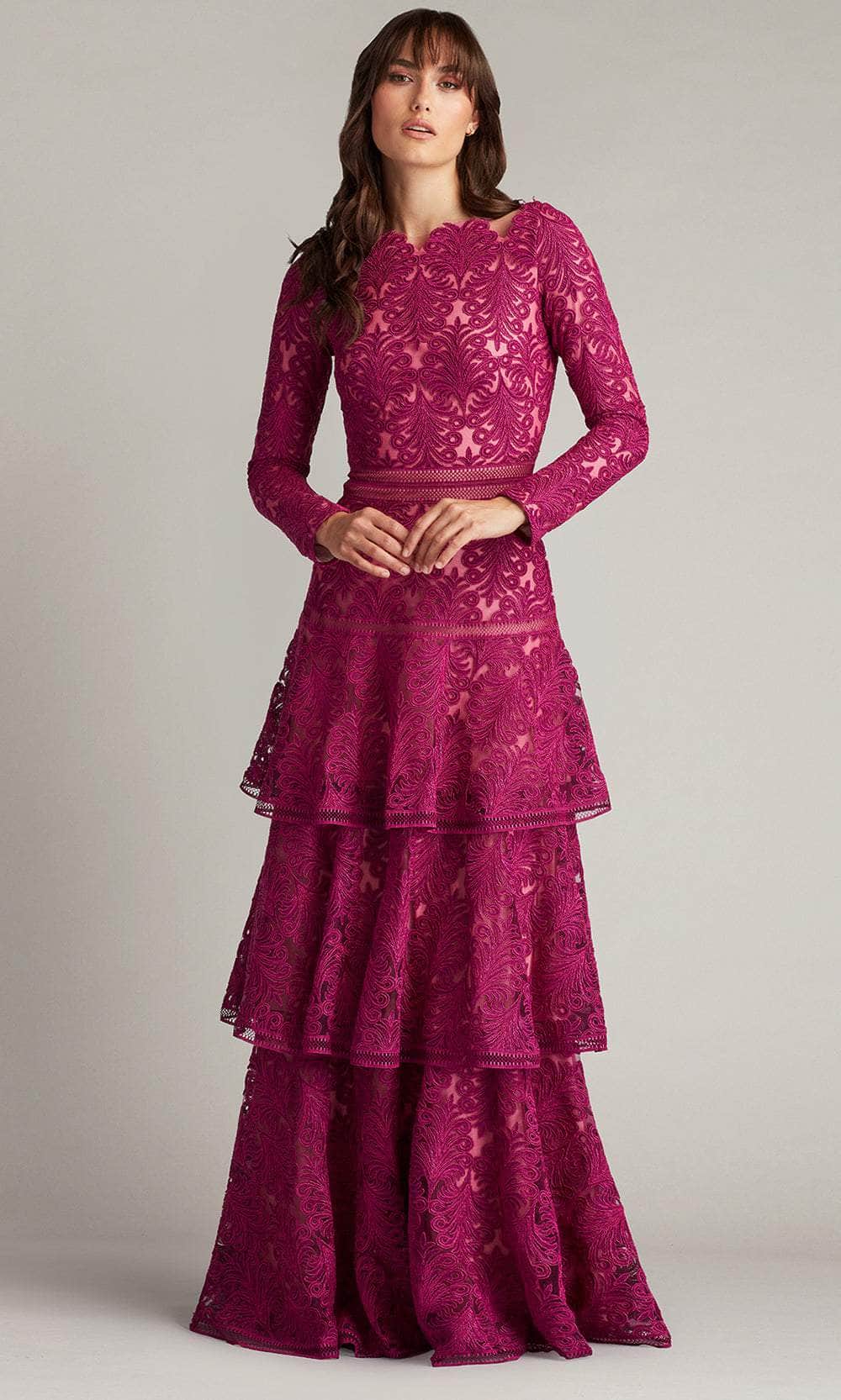 Tadashi Shoji CDY24097L - Talita Tiered Embroidered Bateau Gown Tadashi Shoji CDY24097L - Talita Tiered Embroidered Bateau Gown