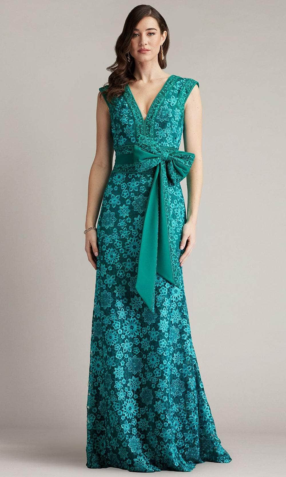 Tadashi Shoji CFX24579L - Long Embroidery Sheath Dress - Semi-Cap Sleeves, Embroidery, Bow Detailed, V-Open Back, Sweep Train ADASA Tadashi Shoji CFX24579L - Long Embroidery Sheath Dress - Semi-Cap Sleeves, Embroidery, Bow Detailed, V-Open Back, Sweep Train ADASA