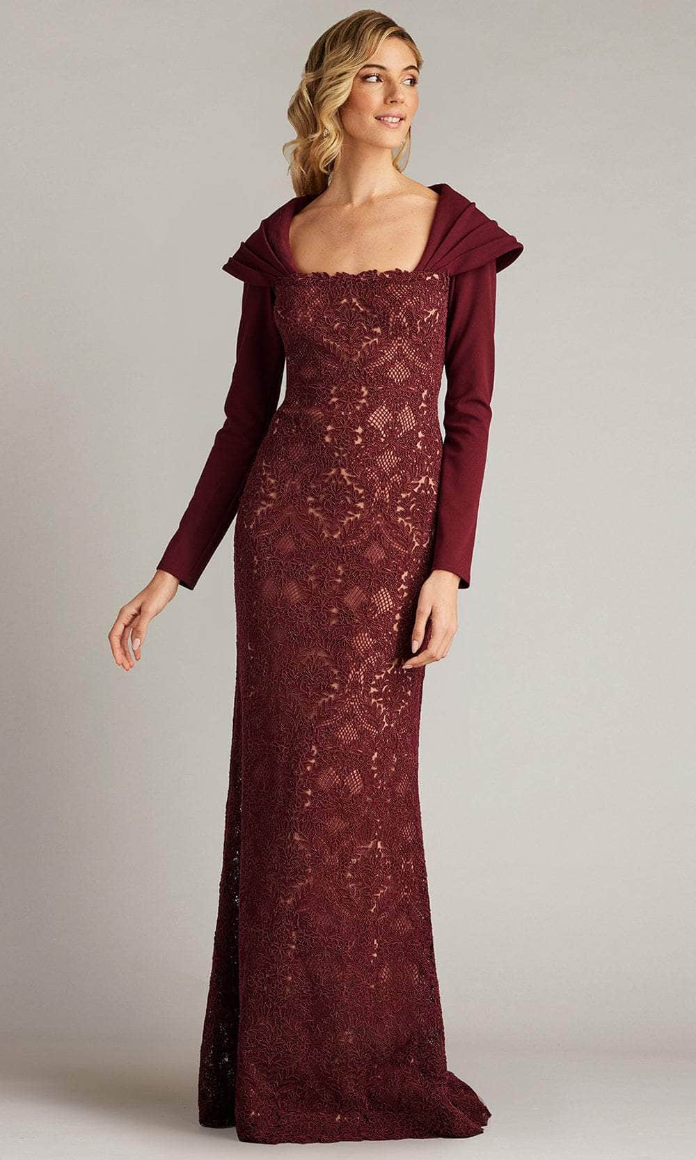 Tadashi Shoji CGC24684L - Draped Shoulder Evening Gown Mother Of The Bride Dresses 0 / Cinnamon