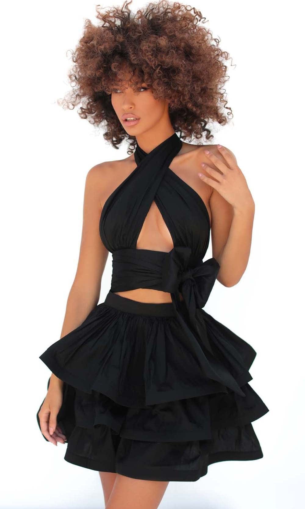 Tarik Ediz - 51167 Halter Bow Accent Dress Cocktail Dresses 0 / Black
