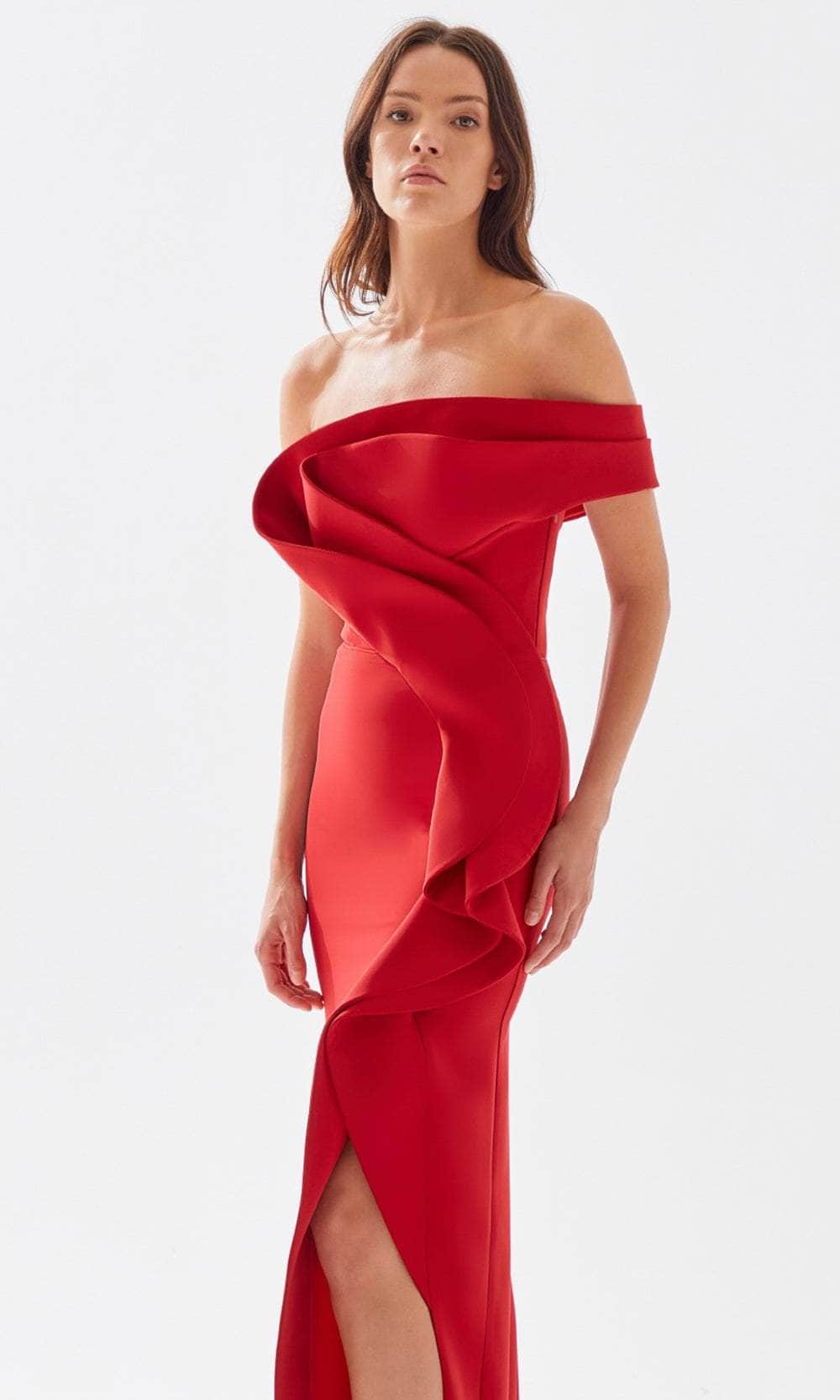 Tarik Ediz 52029 - Asymmetrical Ruffled Prom Dress Prom Dresses