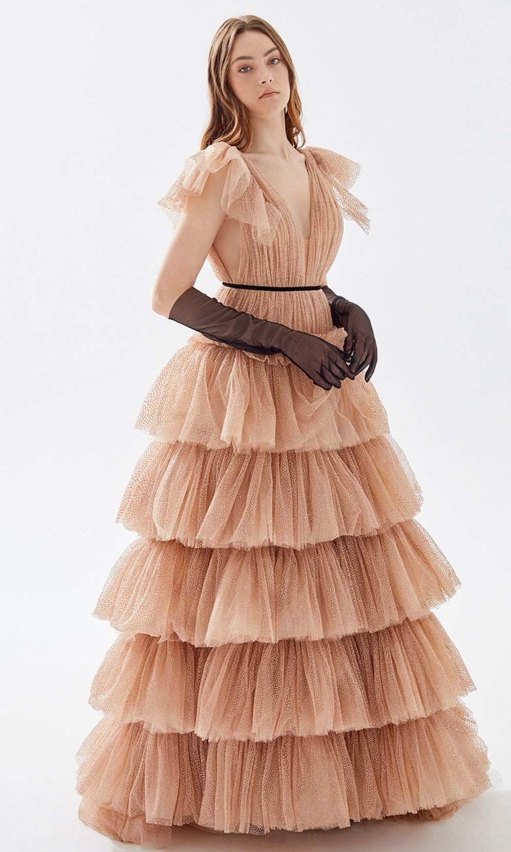 Tarik Ediz 52035 - Allover Tulle Beaded Tiered Dress Prom Dresses