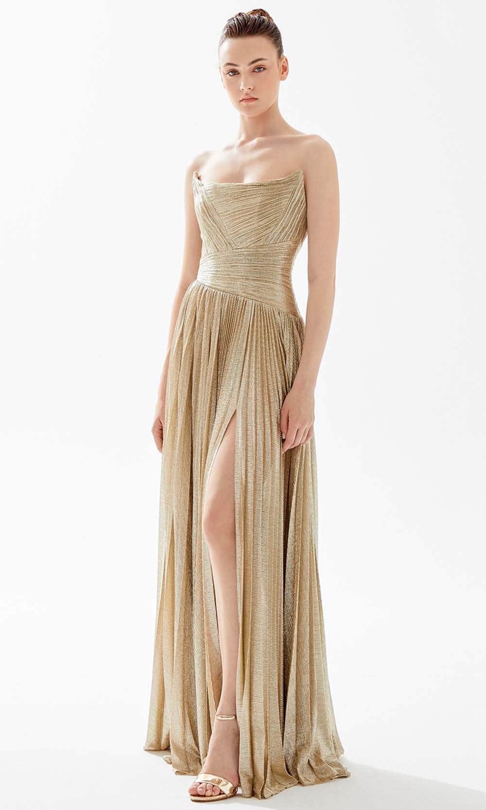 Tarik Ediz 98200 - Pleated Bateau Evening Dress Prom Dresses