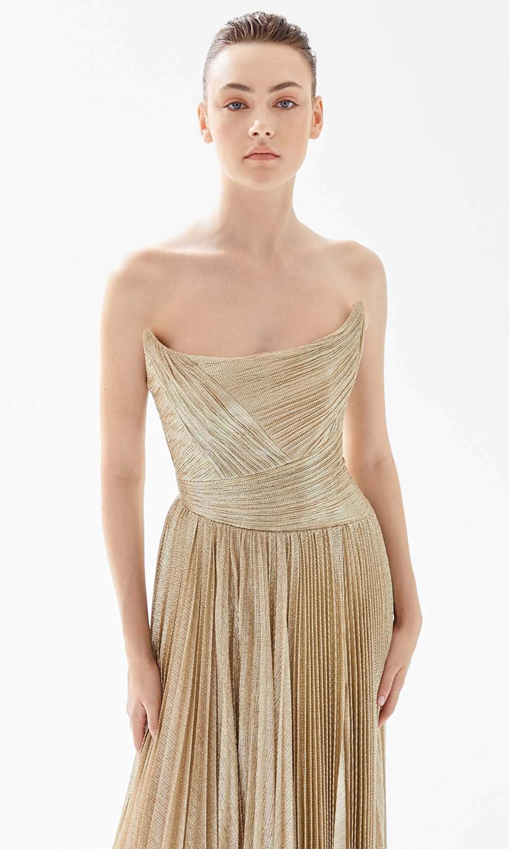 Tarik Ediz 98200 - Pleated Bateau Evening Dress Prom Dresses