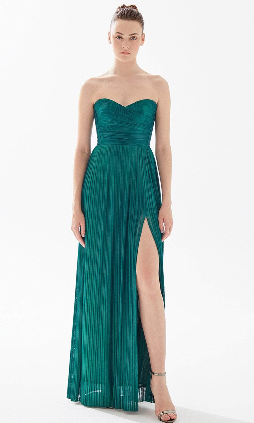 Tarik Ediz 98206 - Pleated Sweetheart Evening Gown Prom Dresses 00 / Emerald