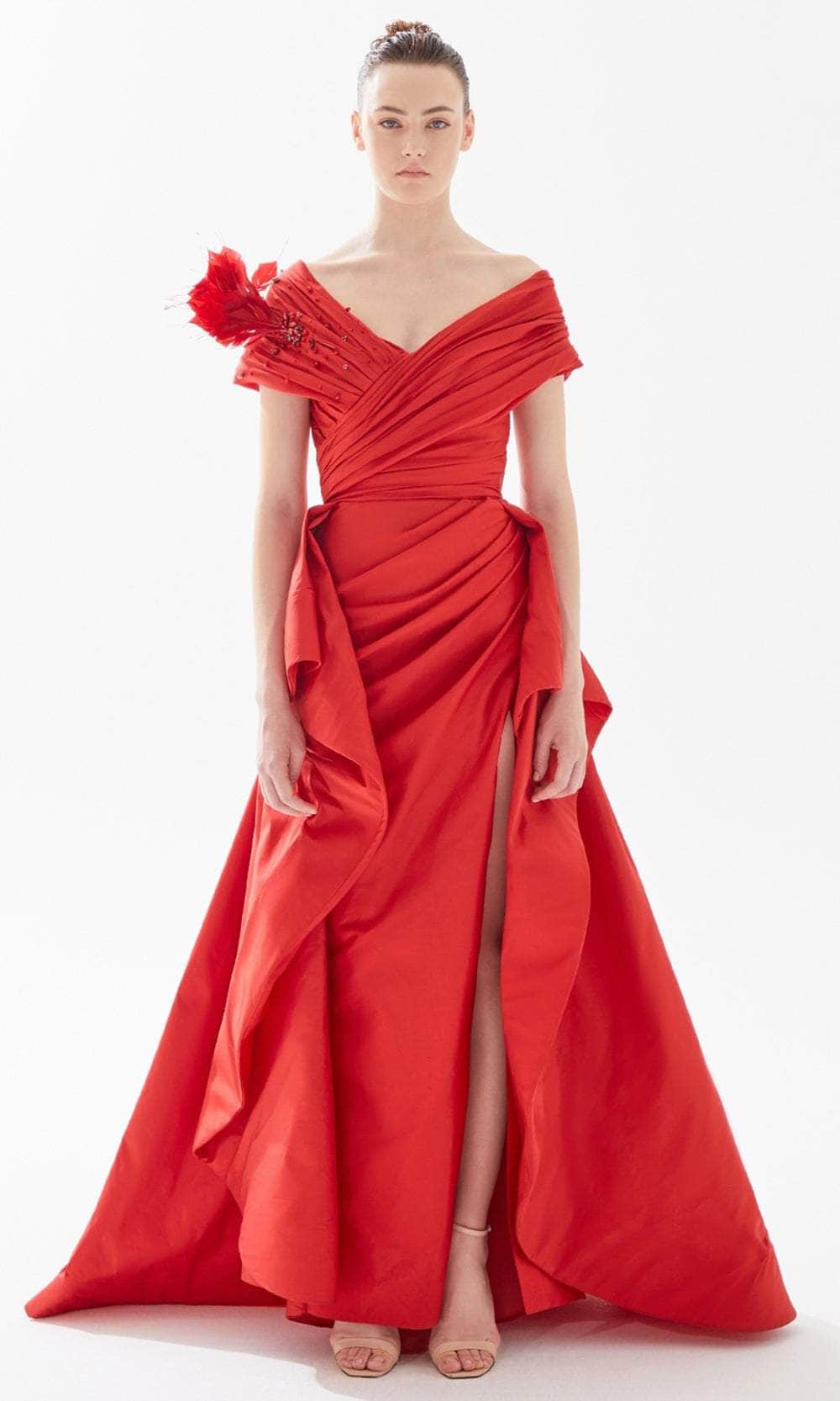 Tarik Ediz 98221 - Feather Ornate Overskirt Evening Gown Evening Dresses