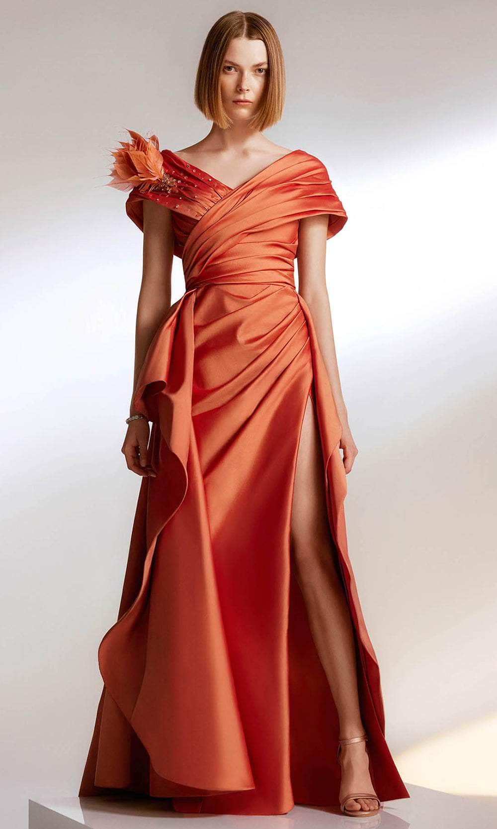 Tarik Ediz 98221 - Feather Ornate Overskirt Evening Gown Evening Dresses