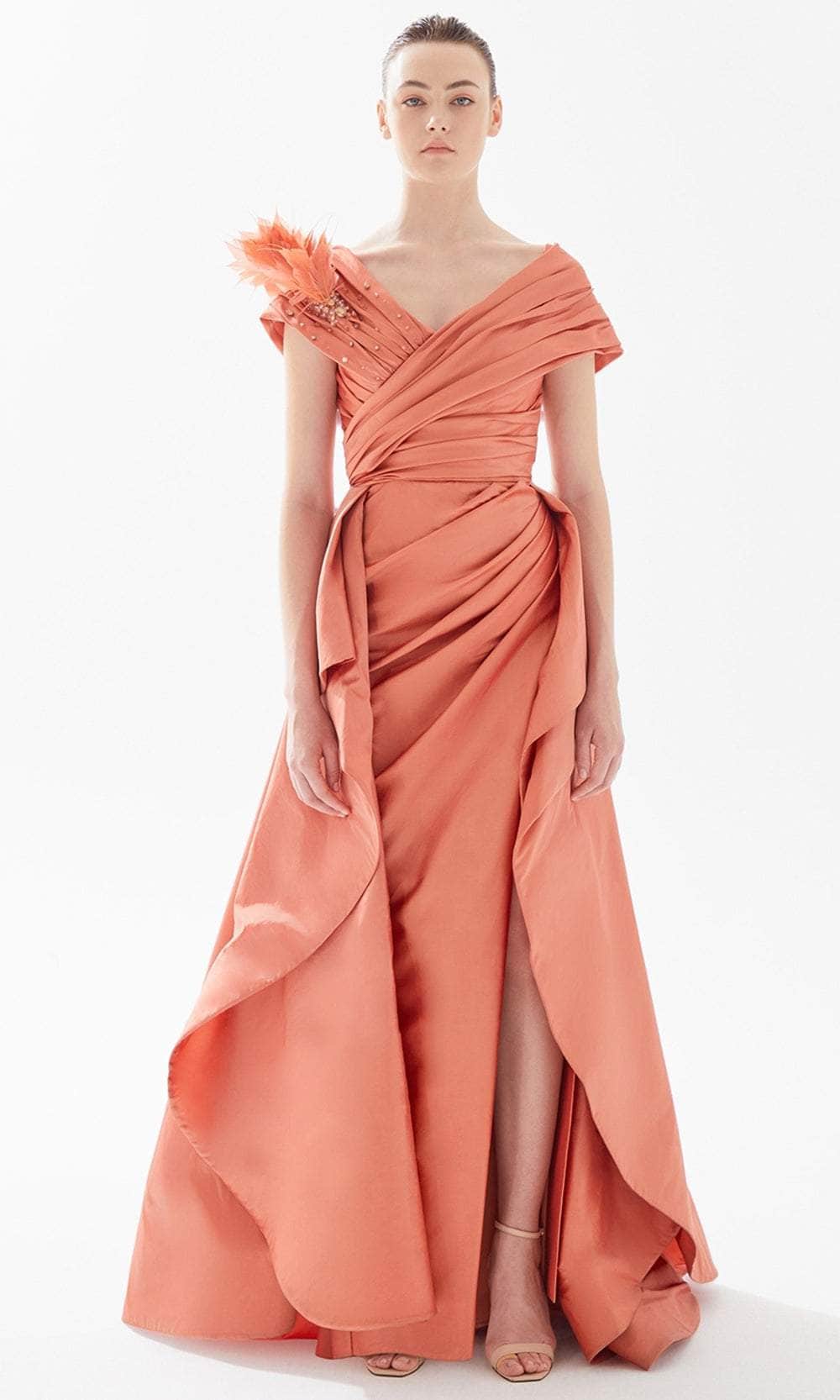 Tarik Ediz 98221 - Feather Ornate Overskirt Evening Gown Evening Dresses