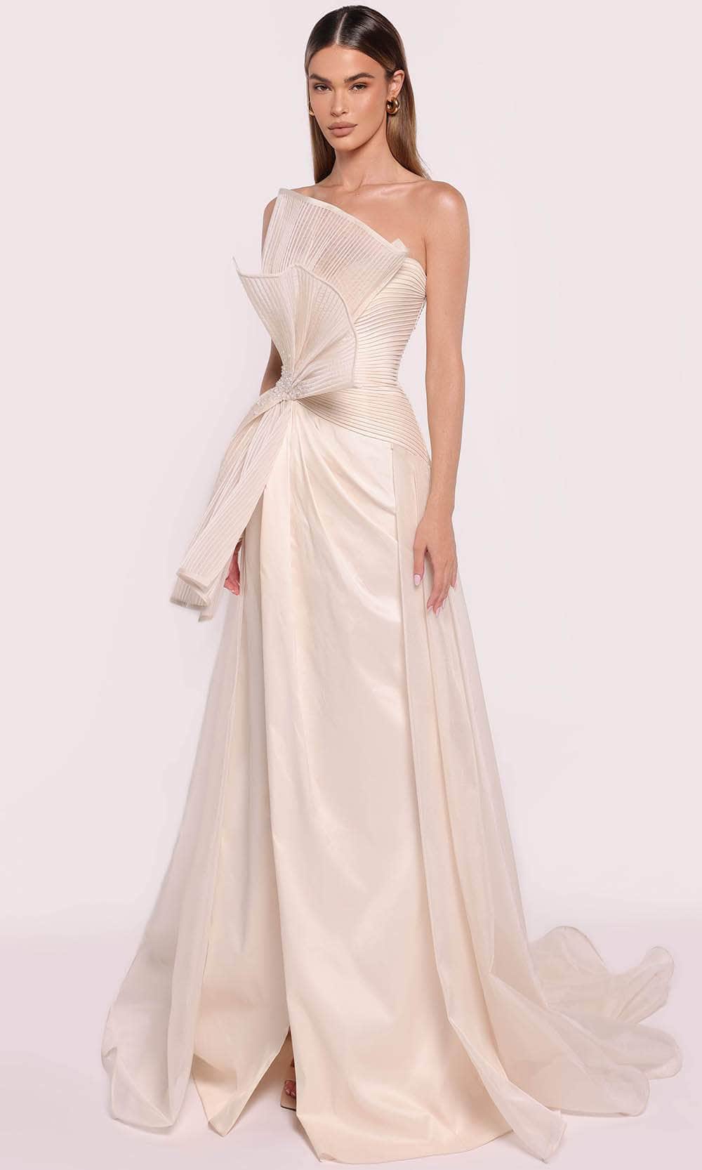 Tarik Ediz 98708 - Strapless Tiered Bodice Gown Prom Dresses 0 /  Vanilla