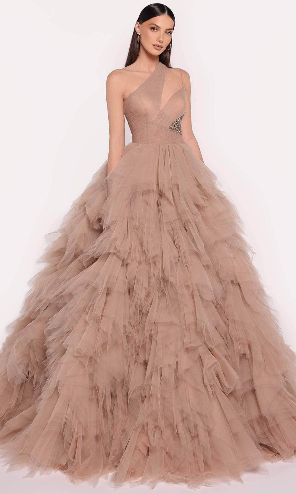 Tarik Ediz 98826 - Long Tulle Ballgown Dress - Sleeveless, Shirred, Cut-In Shoulder, Beaded Panel, Tiered Skirt, Sweep Train ADASA Tarik Ediz 98826 - Long Tulle Ballgown Dress - Sleeveless, Shirred, Cut-In Shoulder, Beaded Panel, Tiered Skirt, Sweep Train ADASA