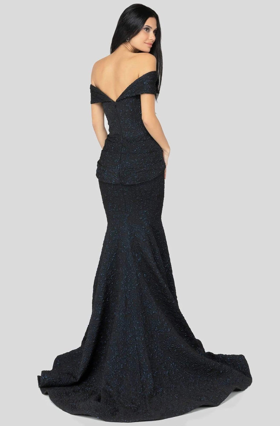 Terani Couture - 1812M6657 Off-Shoulder Brocade Gown Evening Dresses