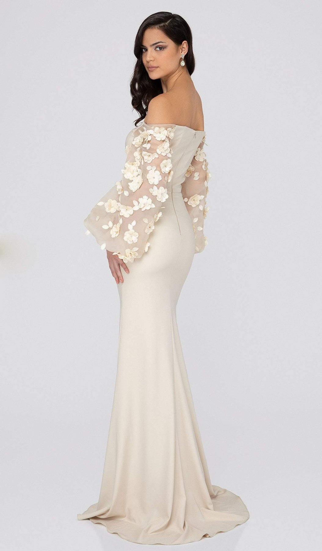 Terani Couture - 1911E9128 Offshoulder Floral Accent Puff Sleeves Gown Evening Dresses