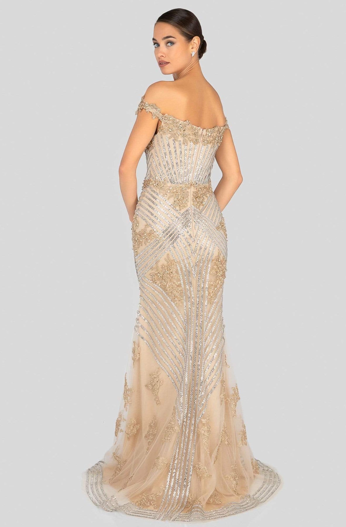 Terani Couture - 1912GL9572 Sparkling Off Shoulder Slit Evening Gown Evening Dresses