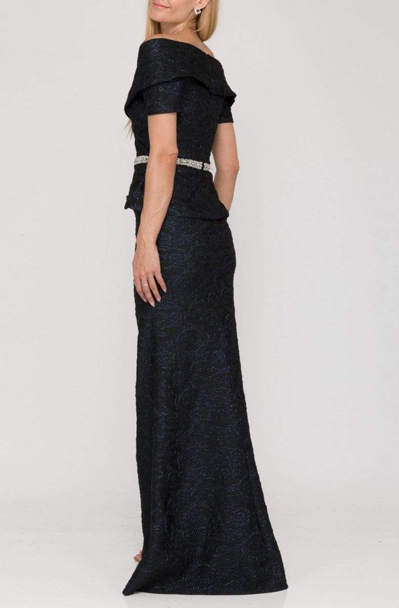 Terani Couture - 1921M0727 Off Shoulder V Neck Beaded Belt Sheath Gown Mother of the Bride Dresses