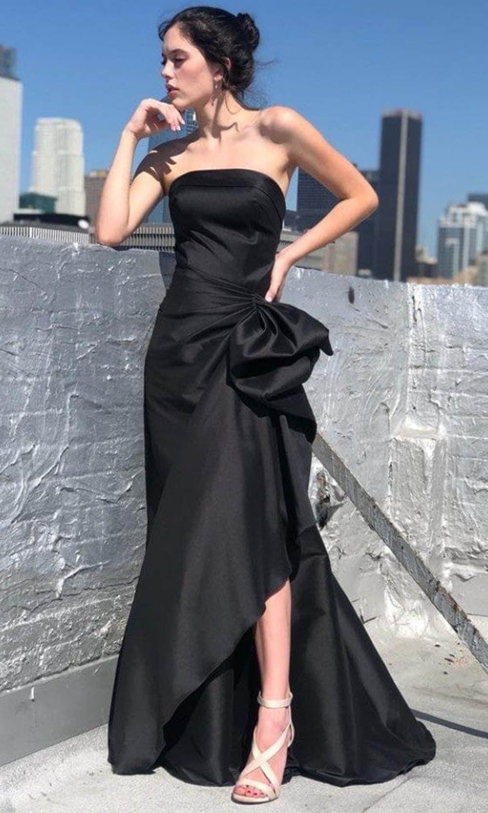 Terani Couture - 2111P4019 Draped Bow Gown Special Occasion Dress 00 / Black