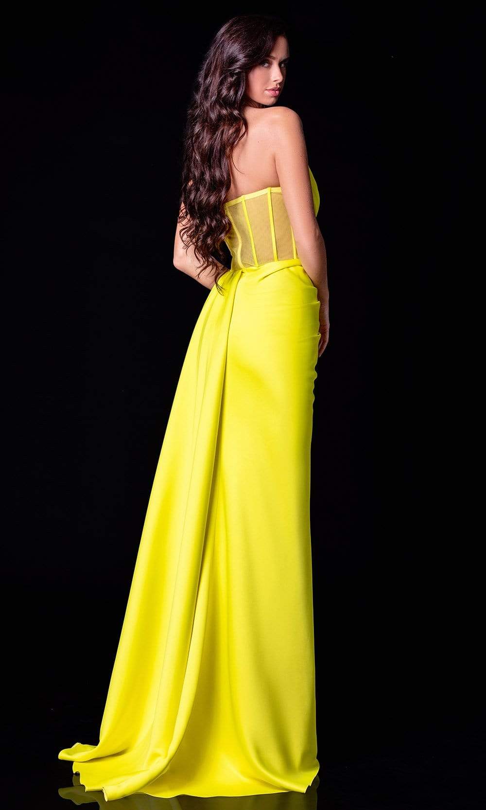 Terani Couture - 2111P4020 Pleated V Neck Sheath Dress With Slit Special Occasion Dress