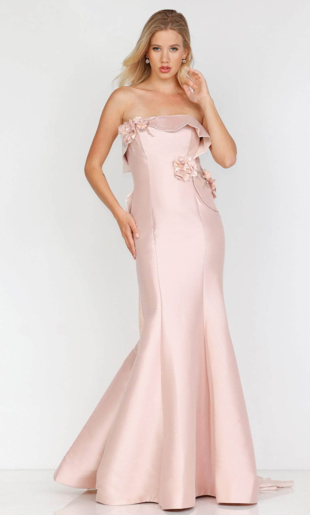 Terani Couture 231E0308 - 3D Embellished Strapless Evening Dress Special Occasion Dress 00 / Rose Blush