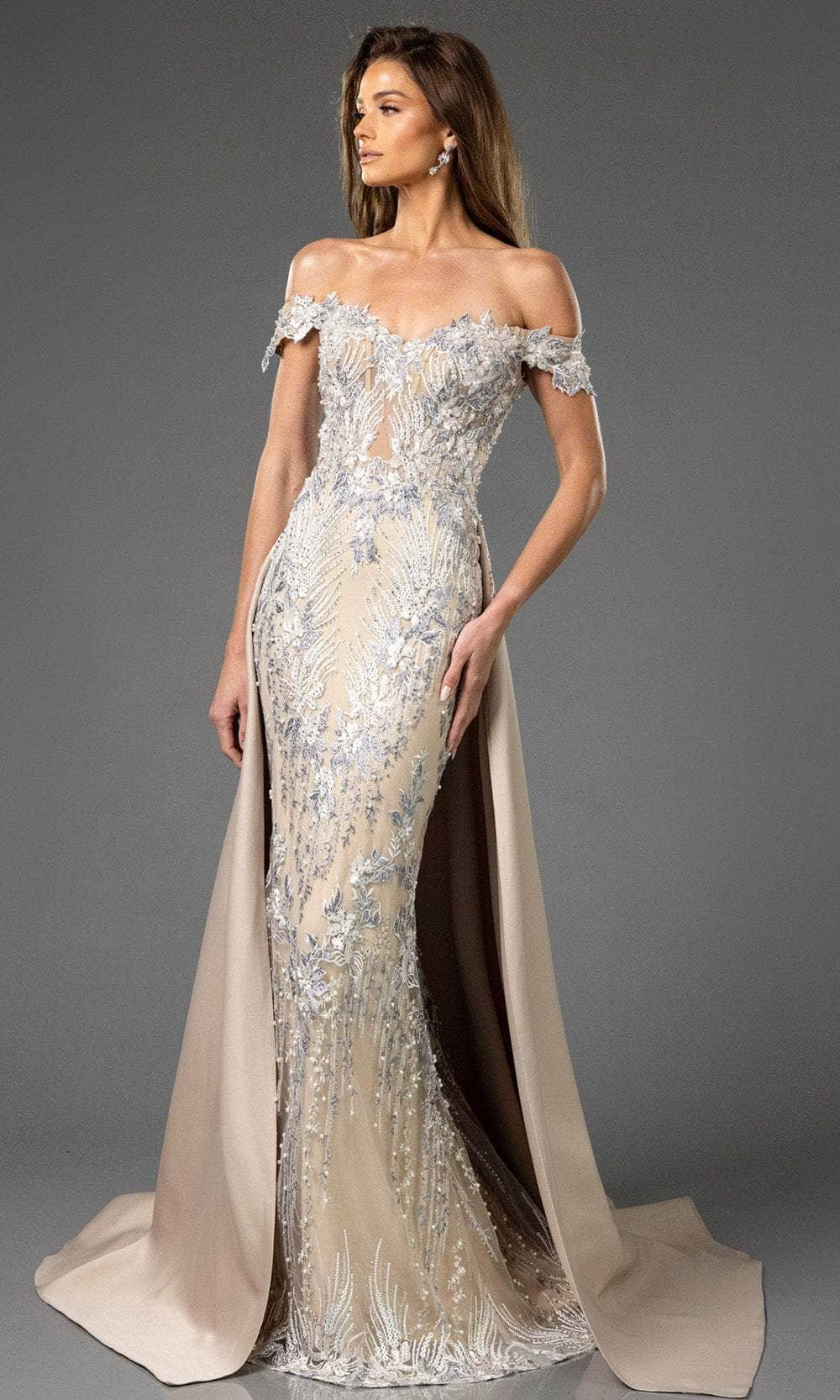 Terani Couture 251E3233 - Off Shoulder Lace Appliqued Evening Dress Mother of the Bride Dresses 00 /  Champagne