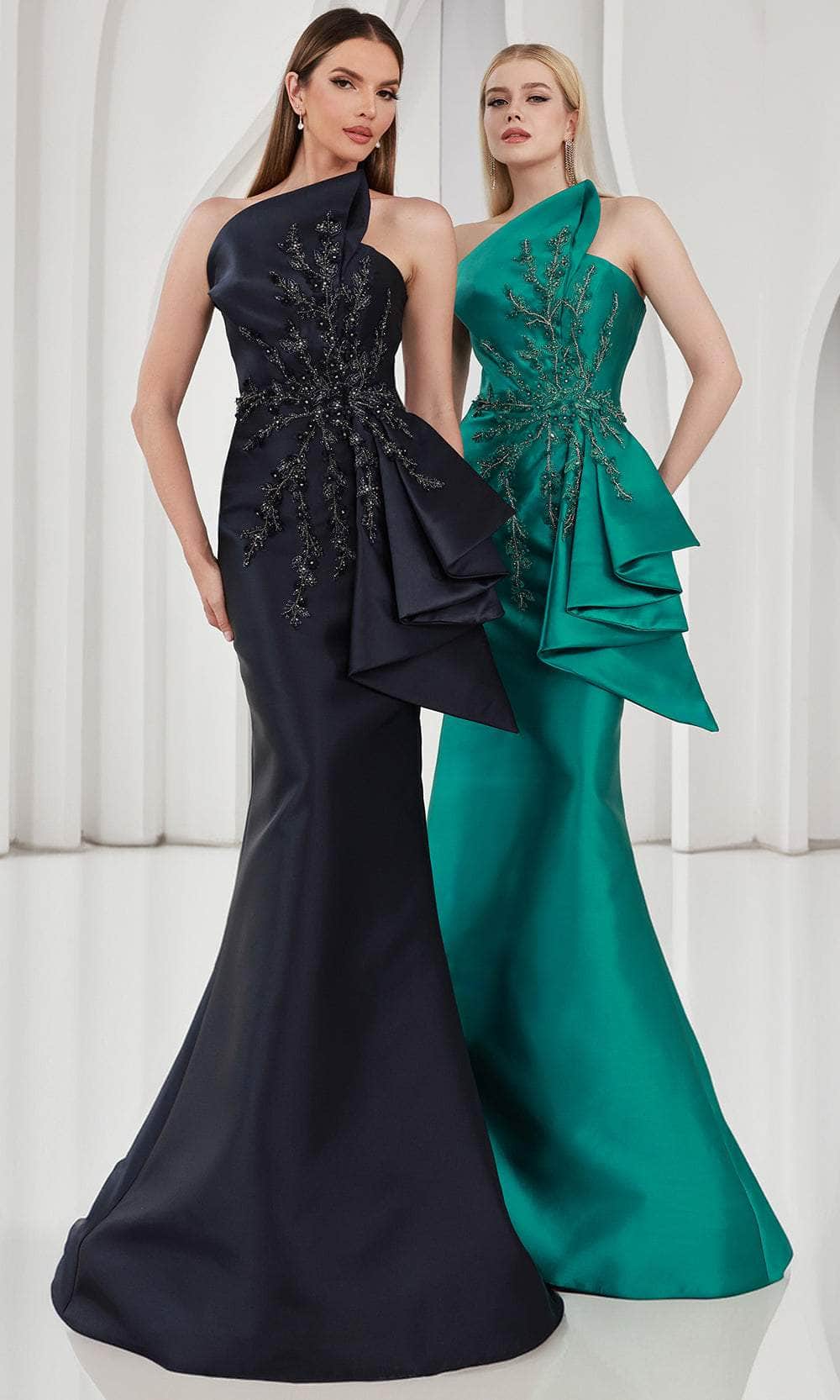 Terani Couture 251E4265 - Peplum Waist Mermaid Evening Gown Evening Dresses 00 /  Navy