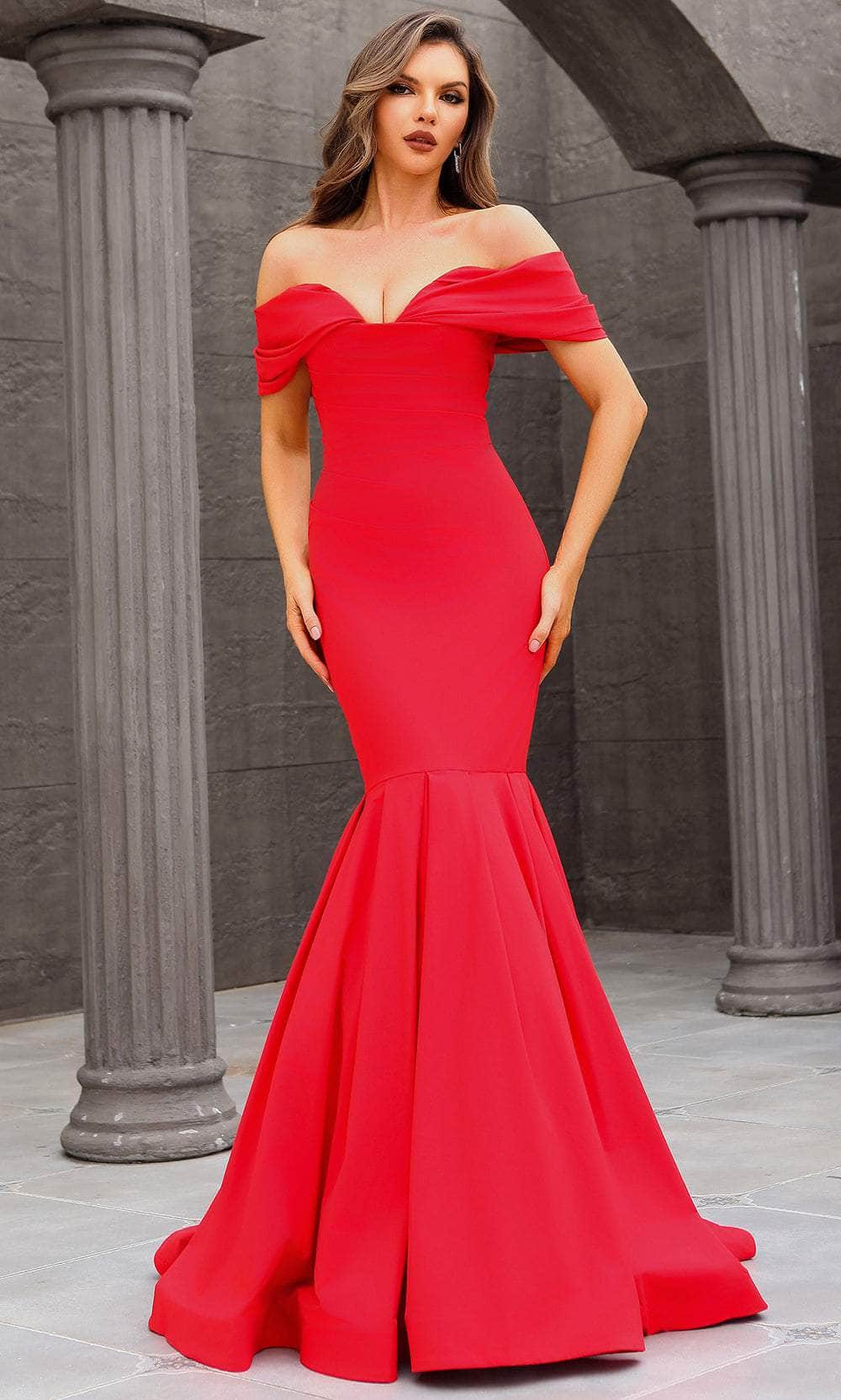 Terani Couture 251E4271 - Sweetheart Off Shoulder Evening Gown Evening Dresses 00 /  Red