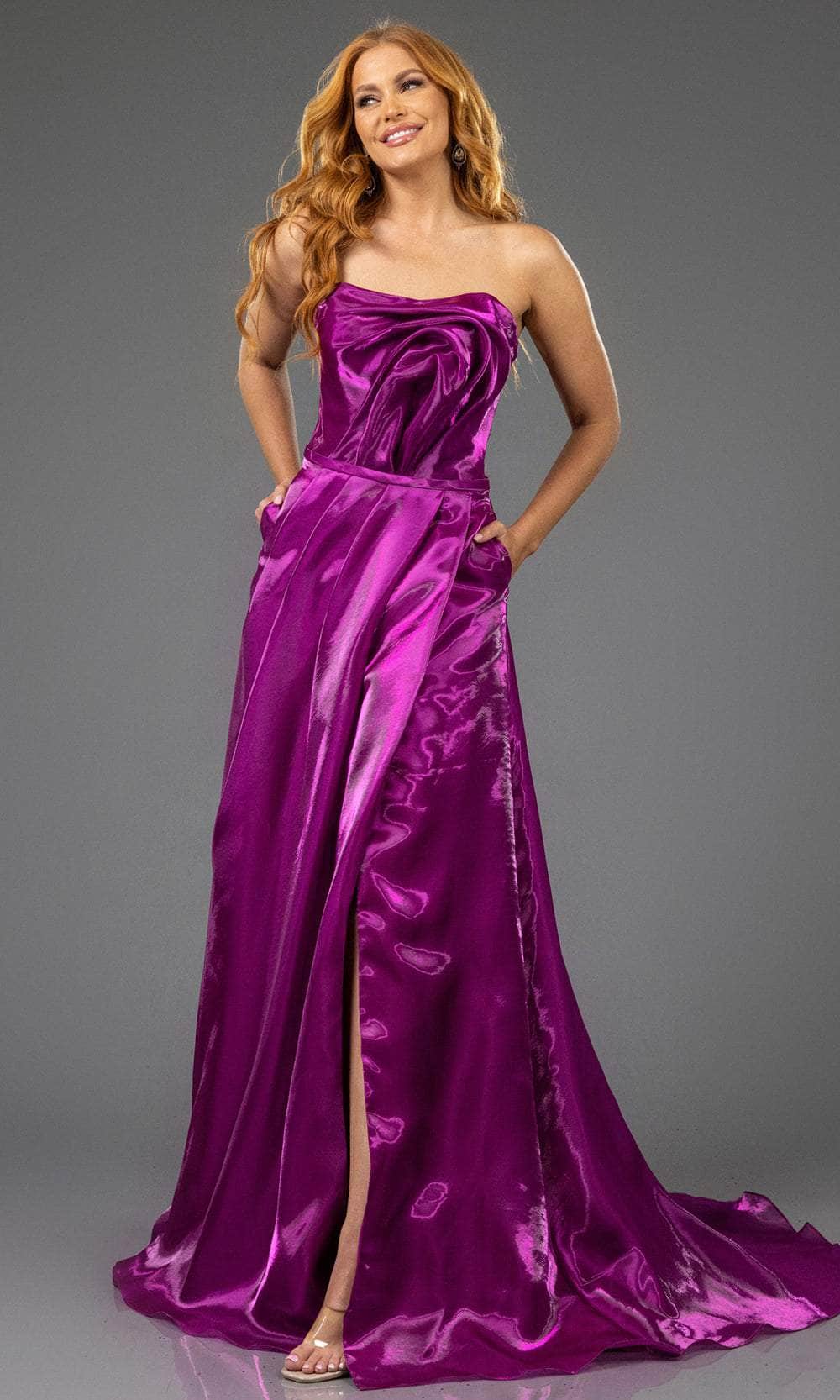 Terani Couture 251E4637 - Pleated Skirt Organza Evening Gown Special Occasion Dress 00 /  Magenta