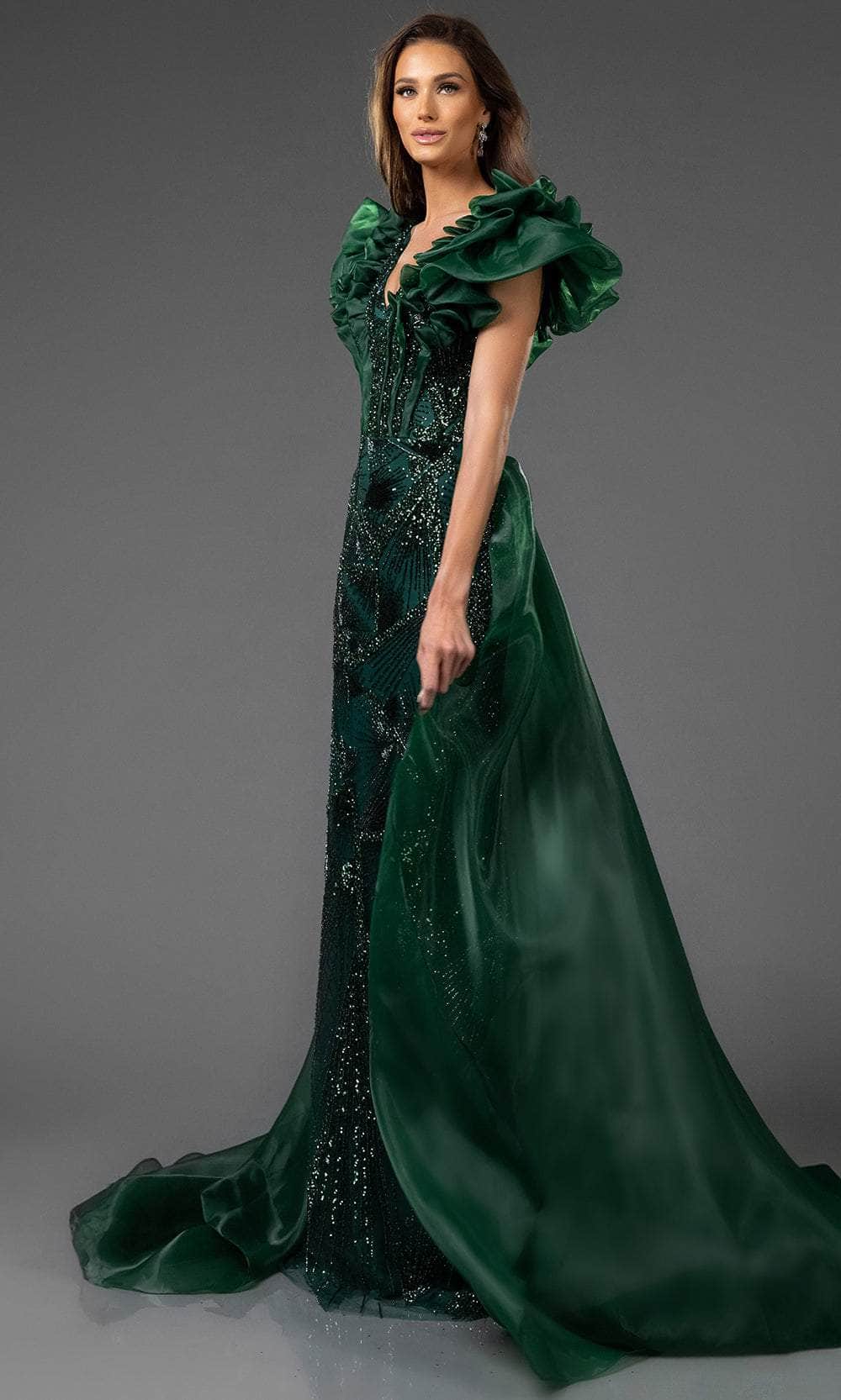 Terani Couture 251GL4357 - Bead Encrusted V-Neck Evening Dress Mother of the Bride Dresses 00 /  Emerald