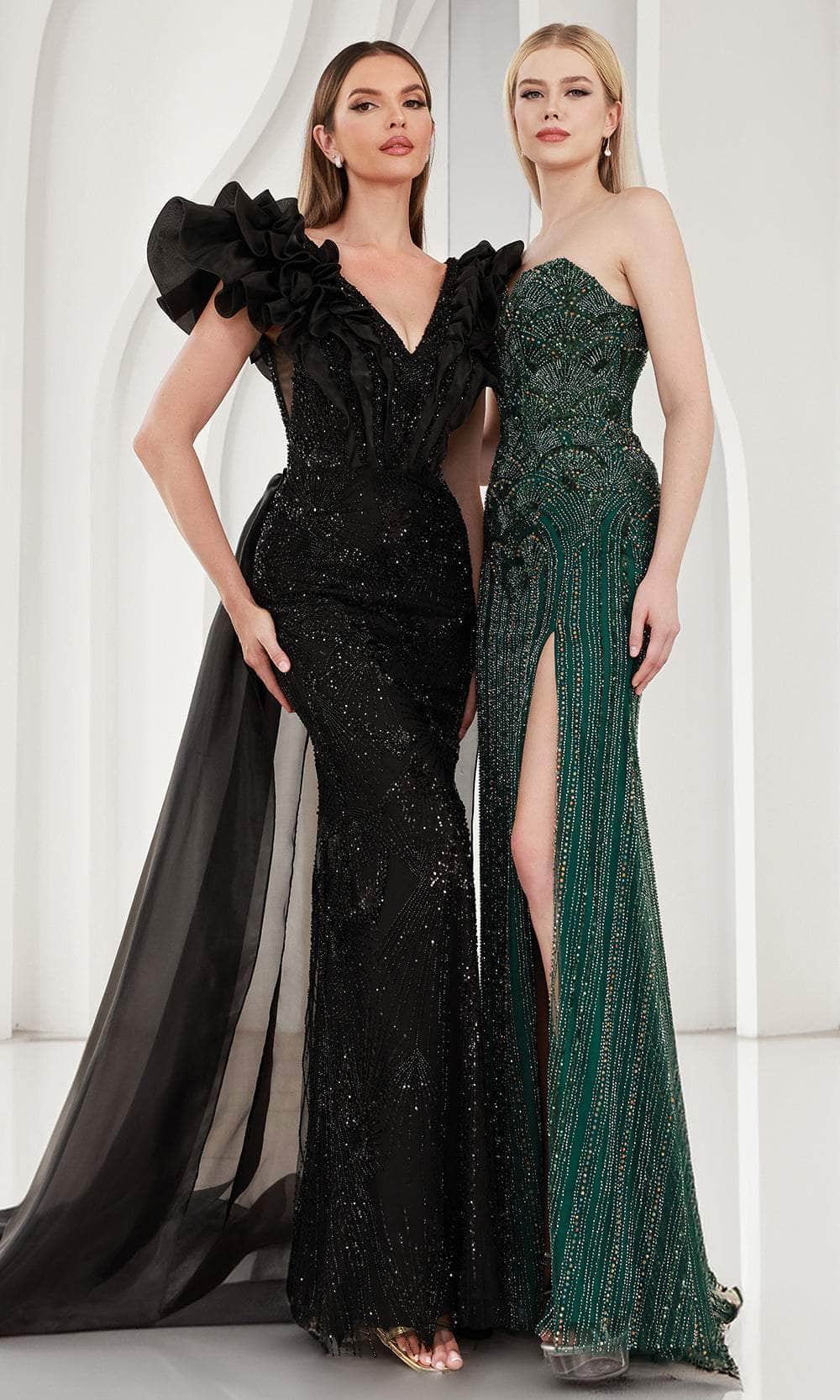 Terani Couture 251GL4357 - Bead Encrusted V-Neck Evening Dress Mother of the Bride Dresses